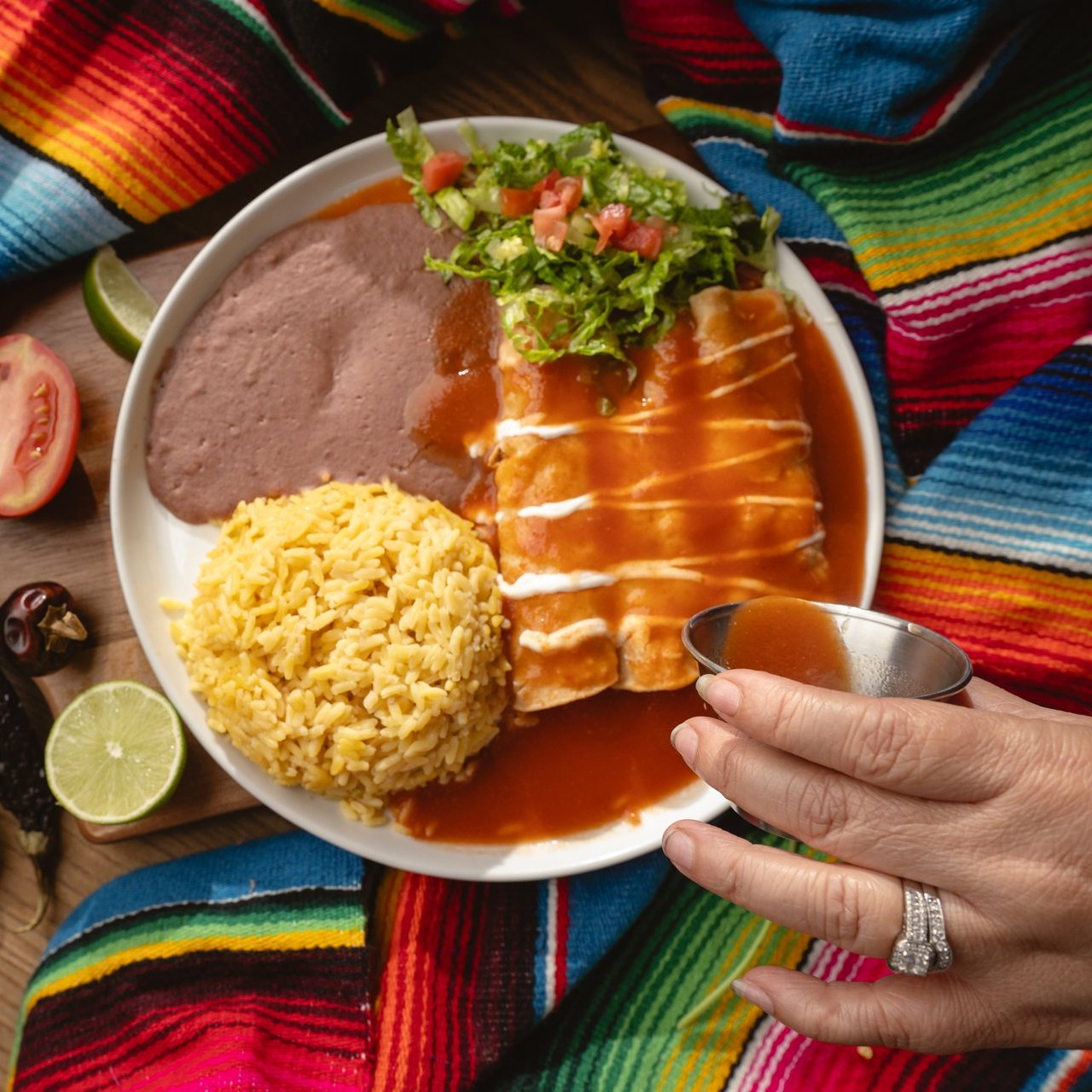 Overhead shot of enchiladas at Guacamole Mexican Grill in Surrey BC Ian Harland DSC 2123